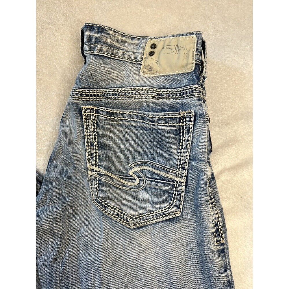 Silver Mens Straight Leg Jeans Gordie 30 x 31.5 Distressed Thick Stitch - Picture 10 of 10